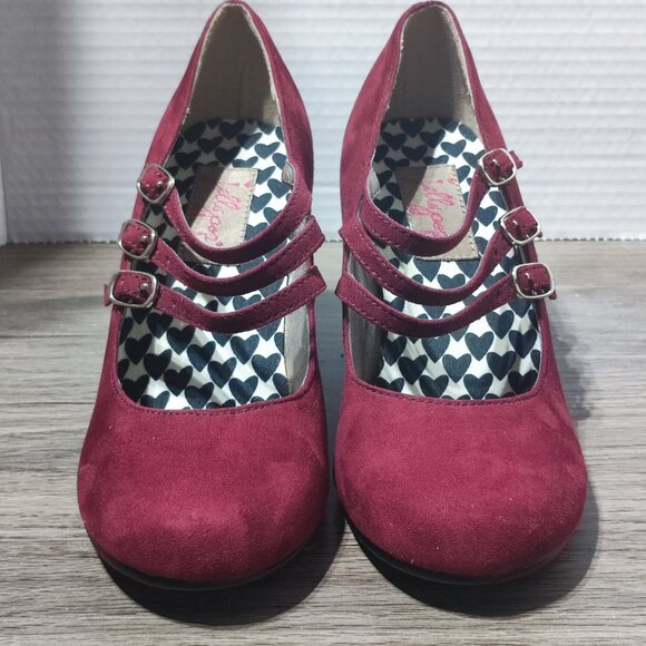 Jellypop Gita Stappy Wedge Flock Sandals Size 7M Maroon Round Toe Comfort - Picture 3 of 13